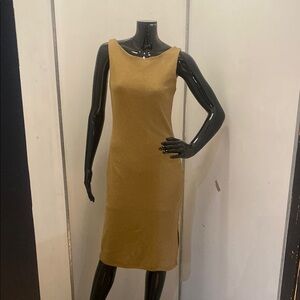 Forever 21 Gold Sheath Midi Dress Scoop Neck Sleeveless